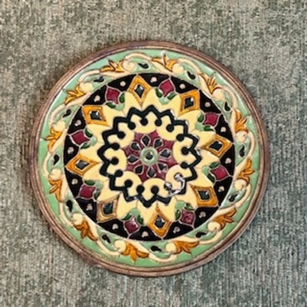 Set of 3‎ Vintage Enamel Metal Wall Plates Mandala Cloisonne Style Decor 4.75